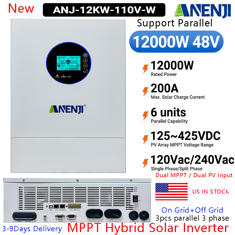 Off Grid Solar Inverter 48V 6000W - ANENJI Split Phase 12KW 48V Hybrid